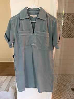 LOFT Women's Dusty Blue Short-Sleeve Utility Polo Dress